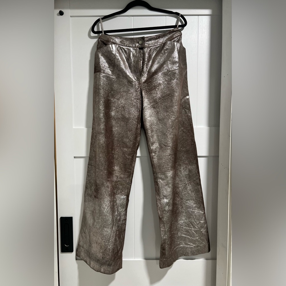 Vintage Chanel 1999 Fall Runway Suede Metallic Sparkle Wide Leg Pants with Tag